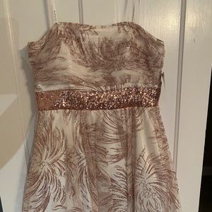 Strapless Off-White With Pink Sparkles & Glitter Dress